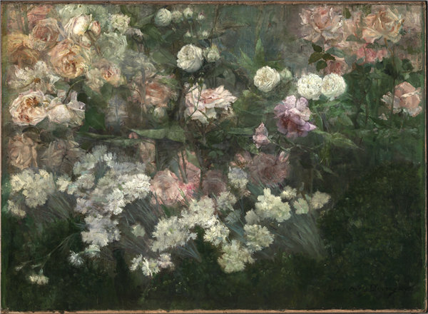 玛丽亚·奥基·迪因（Maria Oakey Dewing）-1895年5月的花园油画高清
