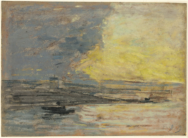 欧仁·路易·布丁（EugèneLouis Boudin）-翁弗勒尔港海滨 1860年法国作品