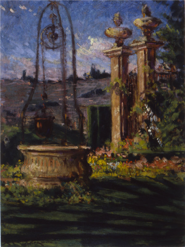 卡洛尔·贝克维斯（Carroll Beckwith）-《帕米耶里别墅的花园》， 1910年油画高清