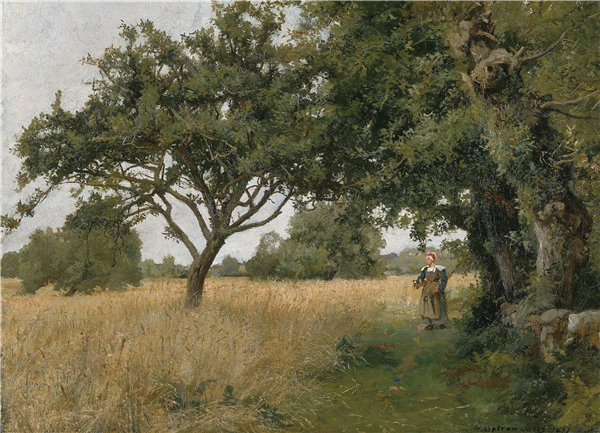 休·博尔顿·琼斯（H. Bolton Jones）-布列塔尼景观， 1877年油画