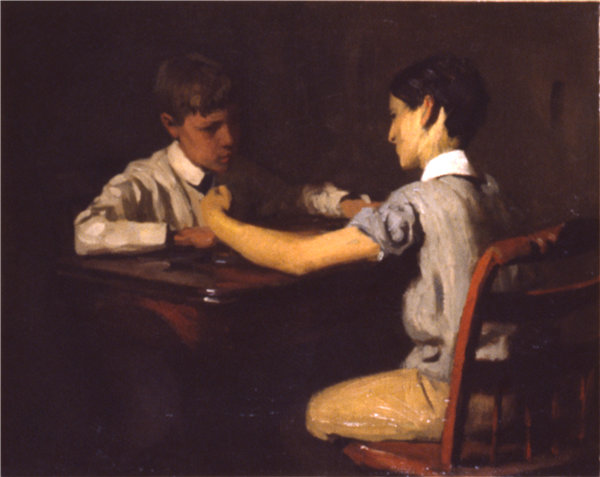 托马斯·安舒茨（Thomas Anshutz）-Checker Players， 1895年高清油画
