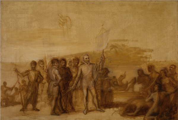 约翰·范德林（John Vanderlyn）-哥伦布着陆 1840年高清油画