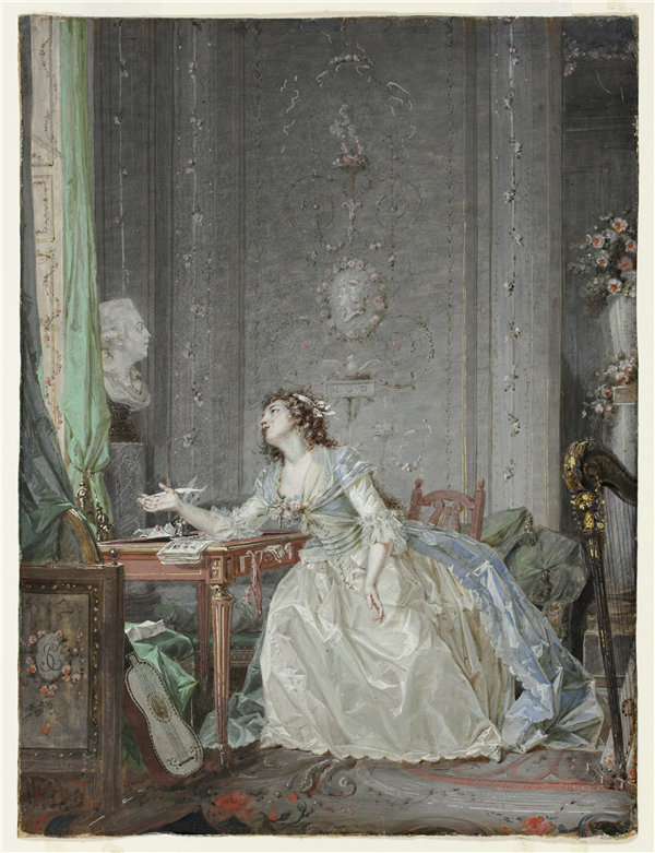 克劳德·霍恩（Claude Jean Baptiste Hoin）-1788年，胸像内有一位年轻女士的画像高清作品