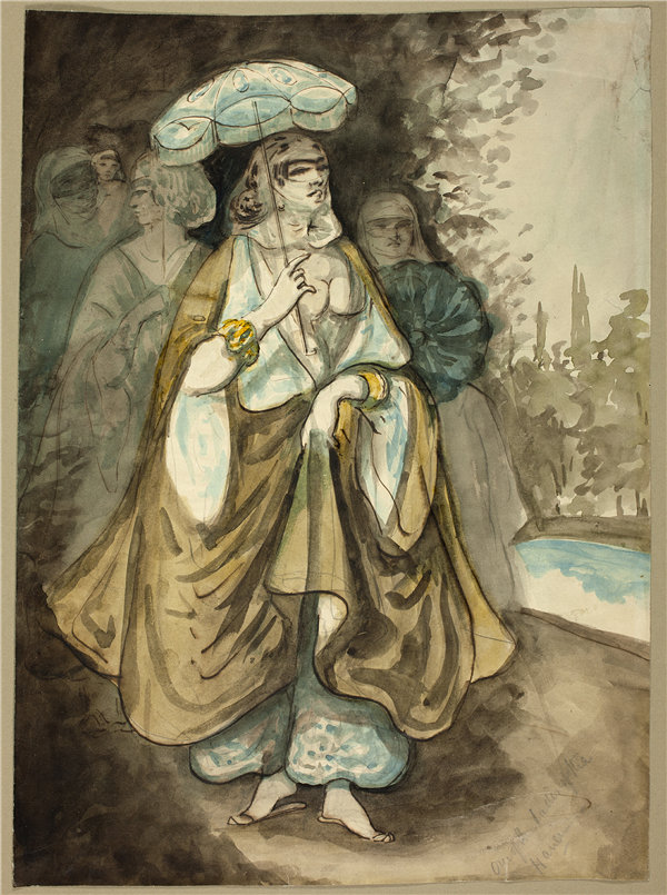康斯坦丁·盖伊（Constantin Guys）-后宫的一位女士 1854年作品