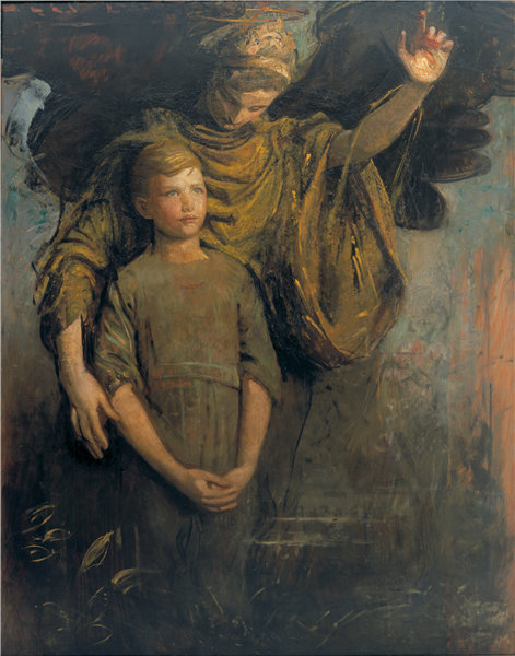 美国画家雅培·汉德森·塞耶（Abbott Handerson Thayer）：《男孩与天使》油画