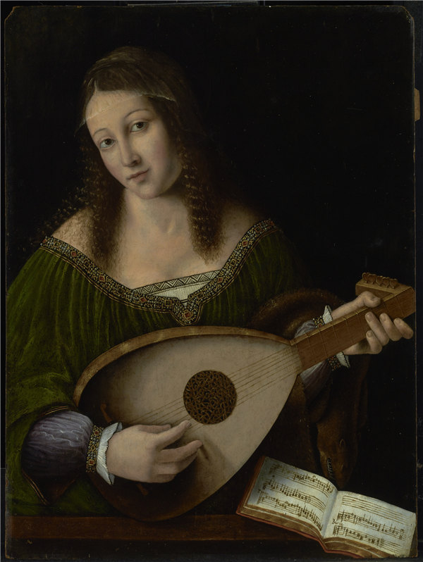 威尼托（Bartolomeo Veneto）和车间-意大利，夫人演奏琵琶 约1530年油画