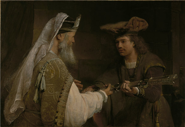 艾尔特·德·戈德尔(aert de gelder)-亚希米勒把歌利亚的剑赐给大卫,约1680年油画