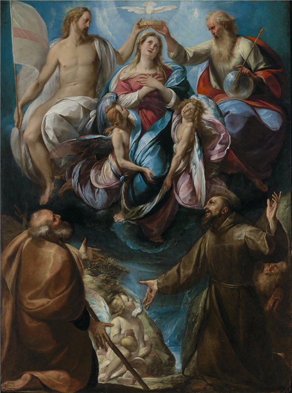 朱利奥·切萨雷·普罗卡西尼（Giulio Cesare Procaccini）-圣母与圣约瑟夫和弗朗西斯的加冕礼，意大利，1605年油画