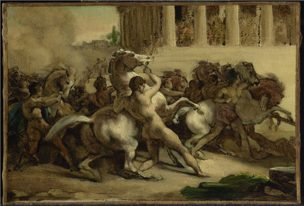 蒂奥多·杰里科（ThéodoreGéricault）-无骑手种族，法国，1817年油画
