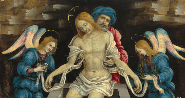 菲利皮诺·利皮(Filippino Lippi)-Pietà(尼哥底母和两个天使哀悼死者基督)1500年油画