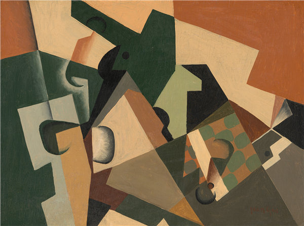 胡安·格里斯(JUAN GRIS)-玻璃和棋盘格 1917年高清油画