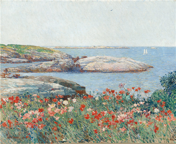 柴尔德·哈萨姆（Childe Hassam）-罂粟花，浅滩岛 1891年作品高清下载