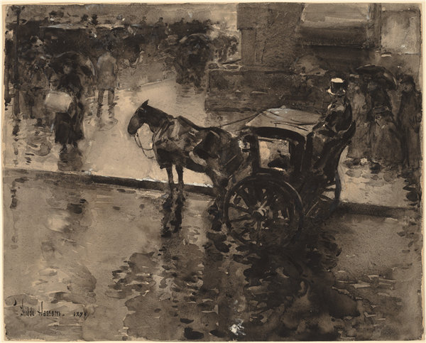 柴尔德·哈萨姆（Childe Hassam）-大道上的潮流 1890年作品