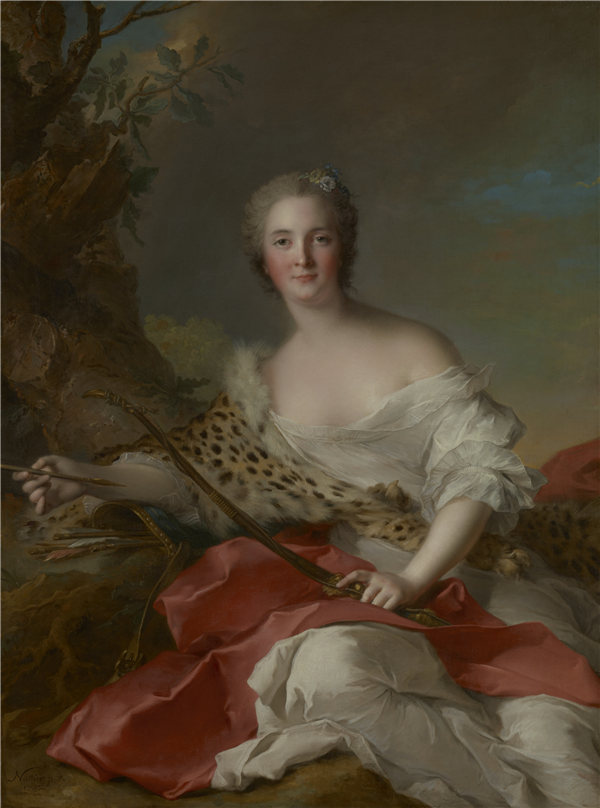 让·马克·纳蒂埃（Jean-Marc Nattier）-Bonnier de la Mosson女士的画像，戴安娜，法国，1742年油画高清作品