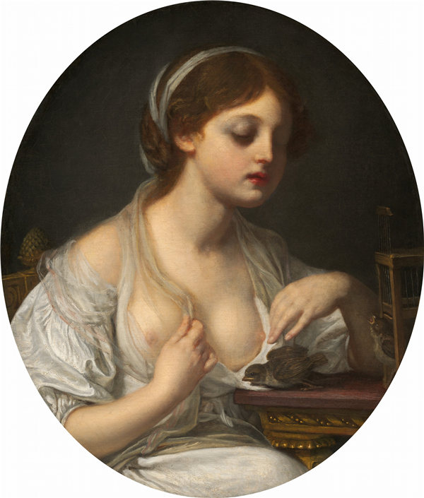 让-巴蒂斯特·格鲁兹（Jean-Baptiste Greuze）-鸟的女孩 1780年高清作品