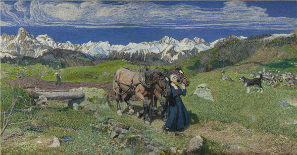 乔凡尼·塞甘蒂尼（Giovanni Segantini）-阿尔卑斯山的春天，意大利，1897年油画