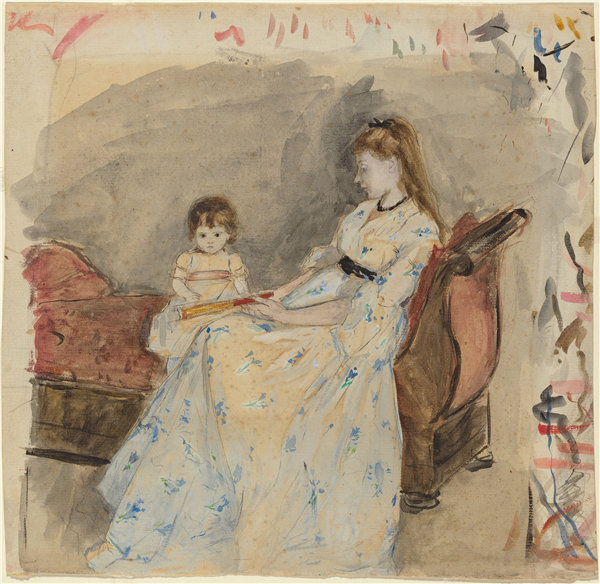 贝特·莫里索（Berthe Morisot）-艺术家的姐妹埃德玛（Edma）和女儿珍妮（Jeanne）1872年油画