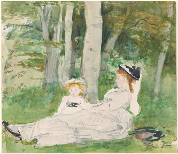 贝特·莫里索（Berthe Morisot）-在森林的边缘（埃德玛和珍妮）1872年油画