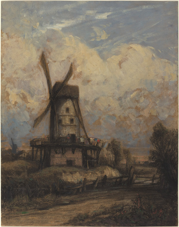 康斯坦·特罗荣（Constant Troyon）（法国）-风车对多云的天空 1845年油画
