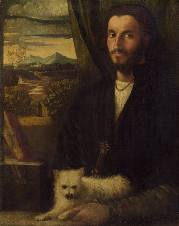 卡里亚尼（Cariani）-一个男人和一条狗的肖像 1520年油画