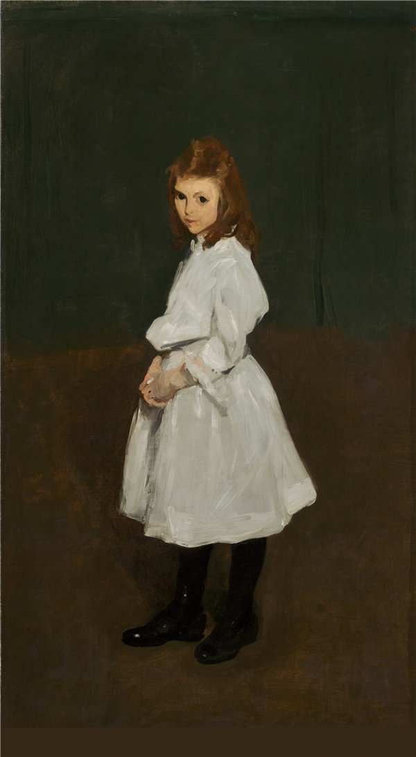 乔治·贝洛斯（George Bellows）-穿白衣服的小女孩（Queenie Burnett）1907年油画