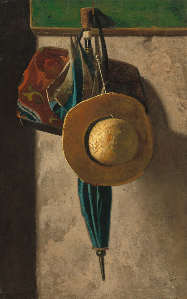 约翰·弗雷德里克·佩托（John Frederick Peto）-草帽，书包和雨伞 1890年油画