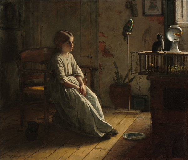 伊士曼·约翰逊（Eastman Johnson）-宠物 1856年美国油画