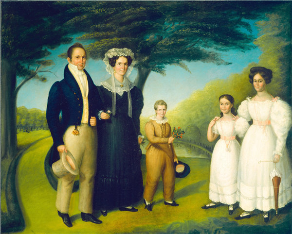 鲁本·罗利（Reuben Rowley）-约翰·萨福德博士与家人 1830年油画