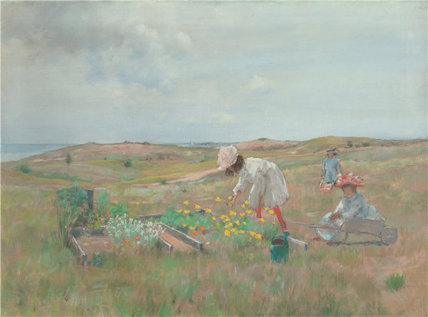 威廉·梅里特·蔡斯（William Merritt Chase）-采集鲜花 1897年油画
