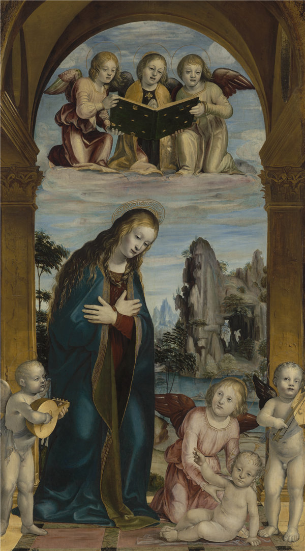 贝纳迪诺·泽纳莱（Bernardino Zenale ）-麦当娜与音乐天使一起抚养孩子油画
