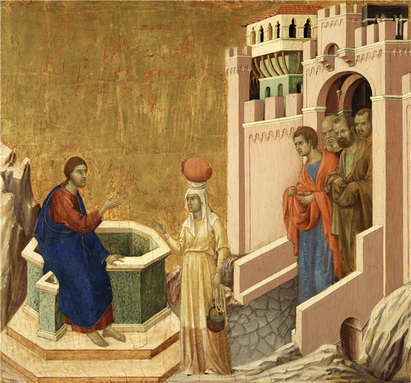 布尼塞纳（Duccio di Buoninsegna）-基督与撒玛利亚妇人 1310年-1311年蛋彩画