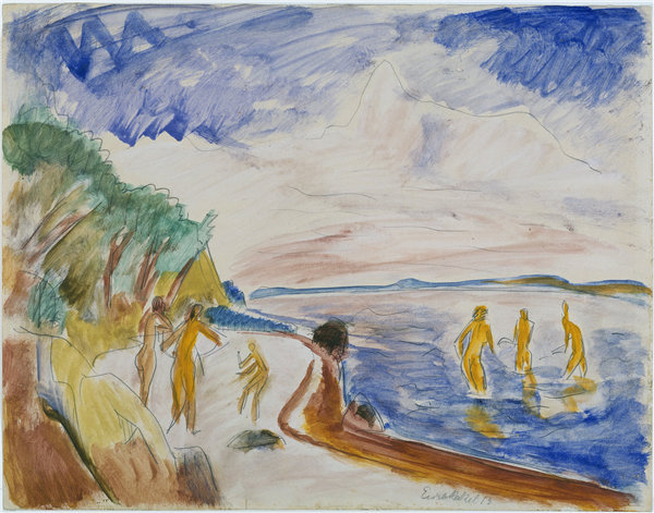 埃里希·黑克尔（Erich Heckel）-海滩上的泳客 1913年高清作品