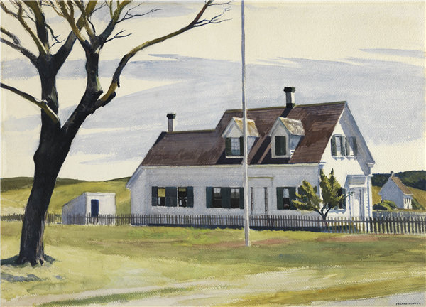 爱德华·霍普（Edward Hopper）-死树和伦巴第故居的一面 1931年水彩作品