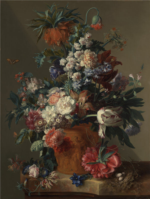 扬·范·休森（Jan van Huysum）-花瓶花油画