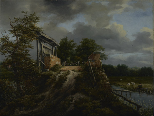 雅各布·范·瑞斯黛尔（Jacob van Ruisdael）-水闸桥油画