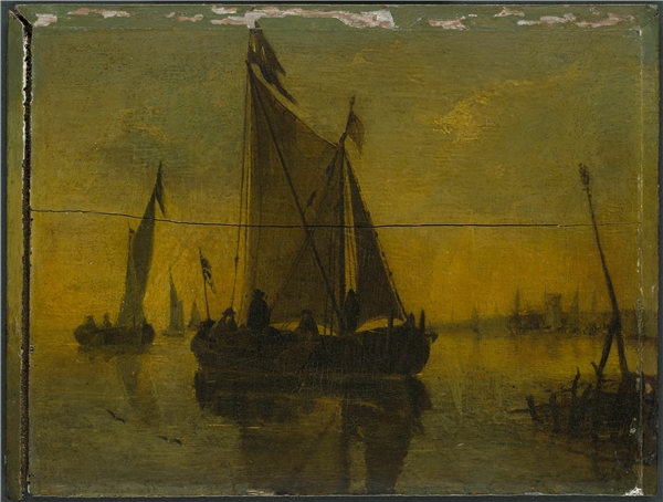 艾伯特·奎普 （ Aelbert Cuyp）-船在河口，十七世纪高清油画下载