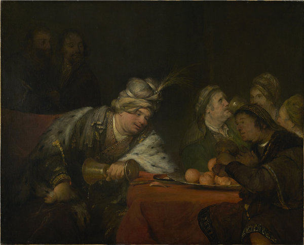 荷兰画家艾尔特·德·戈德尔(aert de gelder)-Ahasuerus的宴会，1680年作品