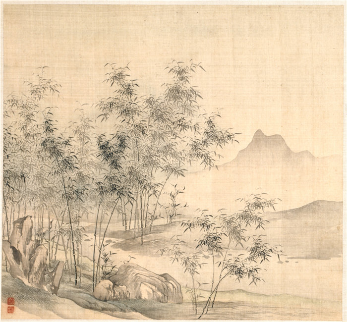 中国明朝画家陶泓作品-《竹林中的孤鹤》 高清下载