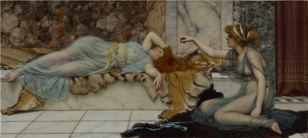 英国画家约翰·威廉·戈德沃德（ John William Godward） --恶作剧与安息，1895年作品