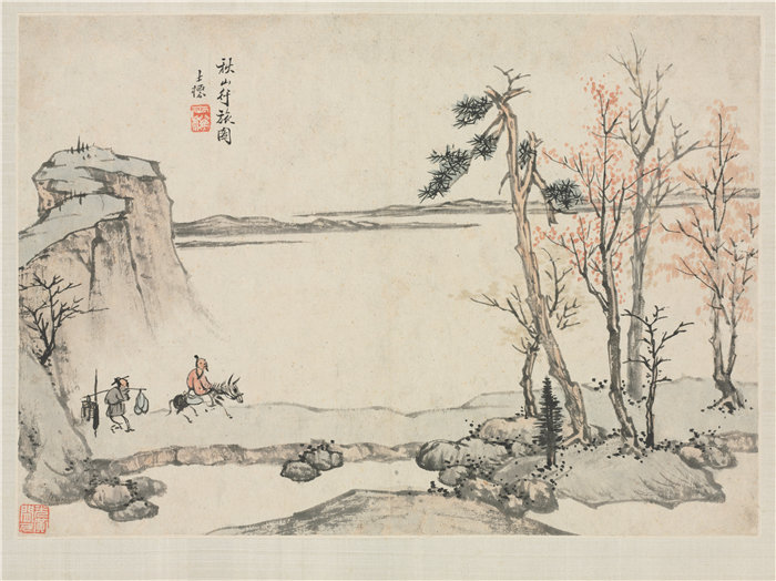 中国清朝画家查士标-《山水画册：在深山里旅行》 高清国画作品