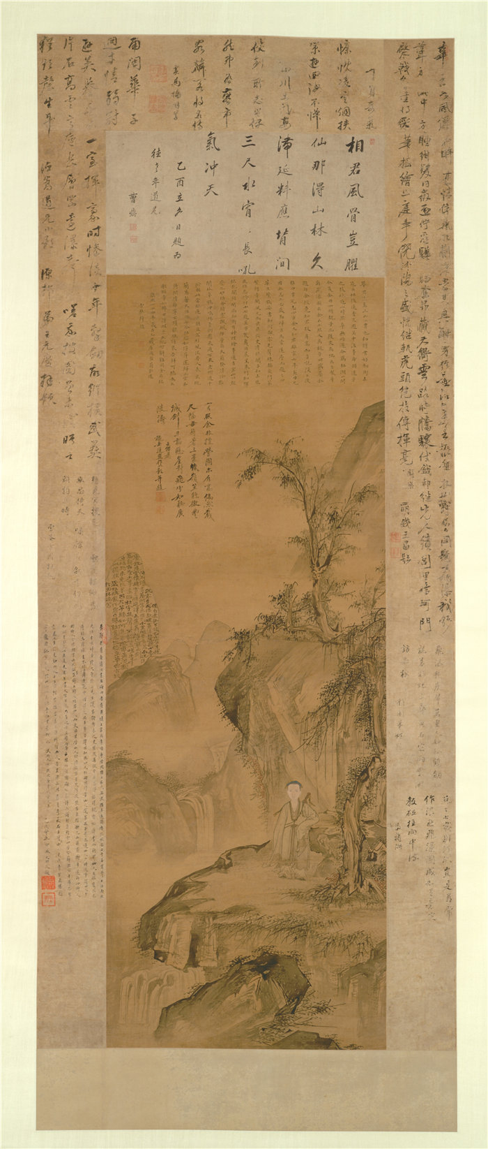 中国清朝华岩，魏士杰-《层岗飞瀑图》 1705年高清国画作品