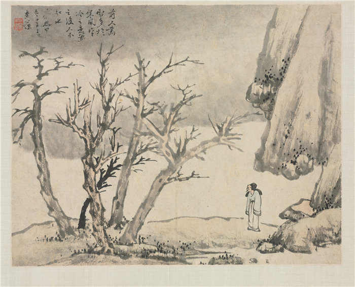 中国清朝画家查士标-《风景册：雪景》 高清国画作品