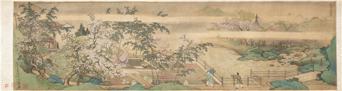 中国清朝禹之鼎-《春泉洗药图》 1703年 高清国画作品