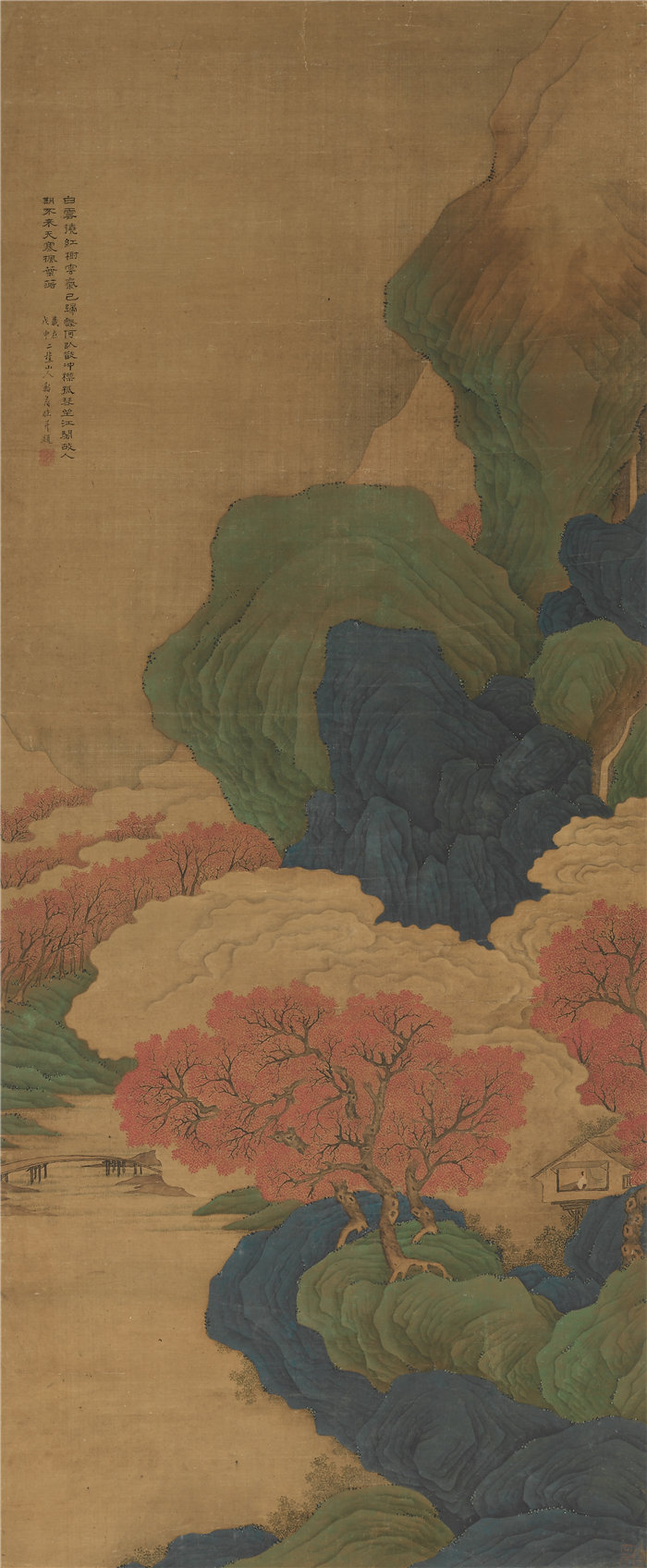 中国清朝画家李健-《白云和红树》 高清国画作品