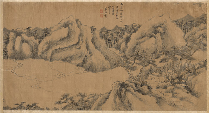 中国清朝画家顾超-《松荫修道院》 高清国画作品