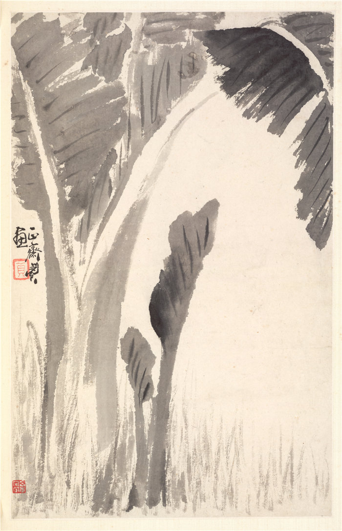 中国清朝画家闵真-《香蕉植物》 高清国画作品