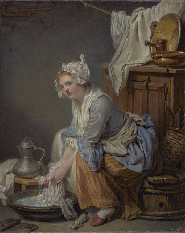 让-巴蒂斯特·格鲁兹（Jean-Baptiste Greuze）-女装（La Blanchisseuse）高清油画作品