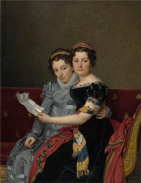 雅克·路易·大卫(Jacques-Louis David)-塞纳德姐妹和夏洛特·波拿巴的肖像,法 1821年油画