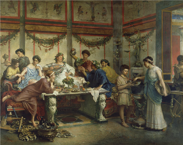 罗伯特·波比亚尼 (Roberto·Bompiani ）-罗马盛宴油画