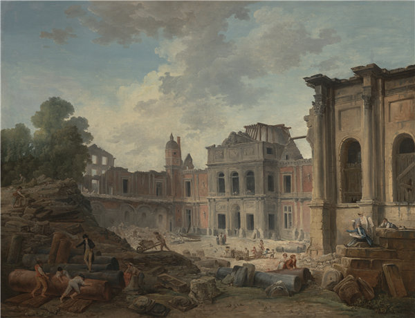 休伯特·罗伯特（Hubert Robert）-梅敦城堡的拆除，法国人，1806年油画